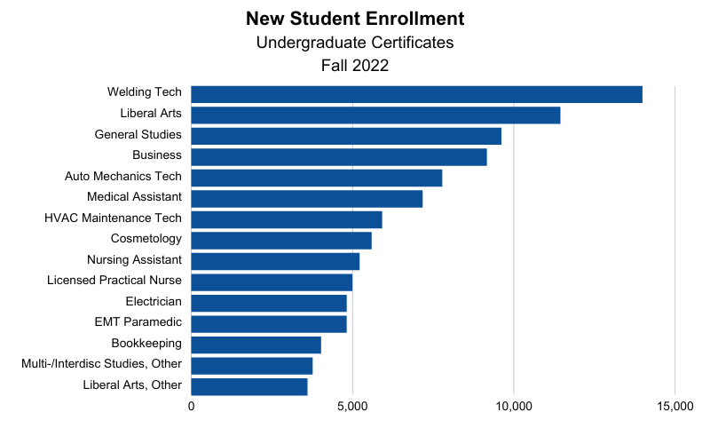 New Student Enrollment (undergraduate certificates) - Fall 2022