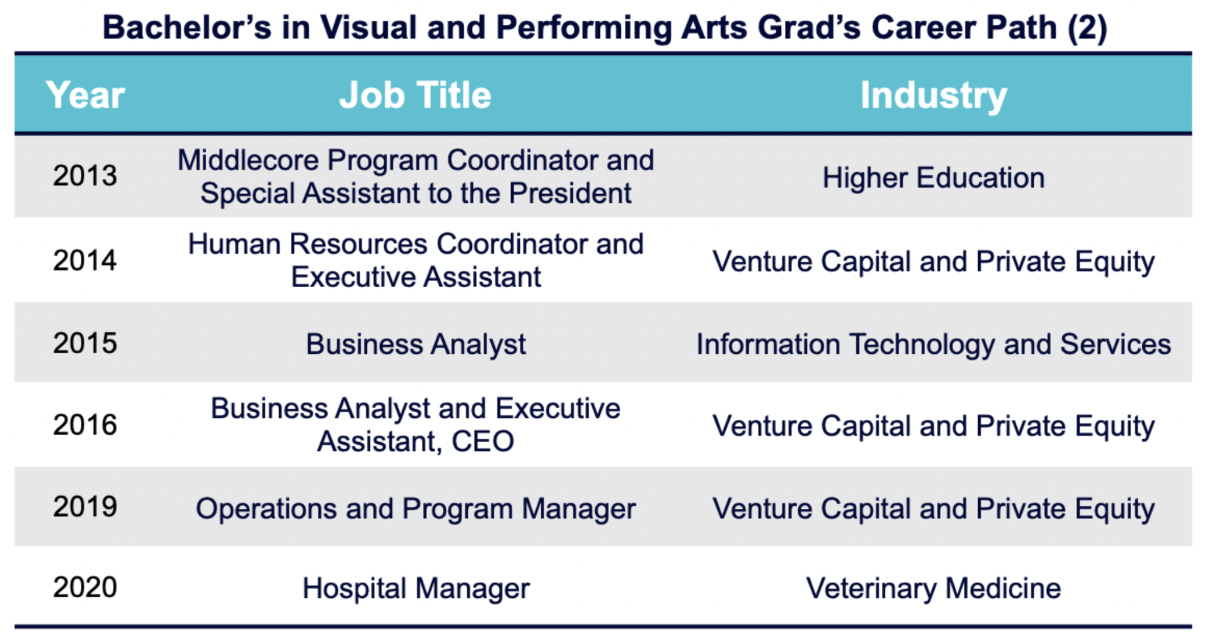 Bachelor's in Visual and Performing Arts Grad's Career Path (2) 